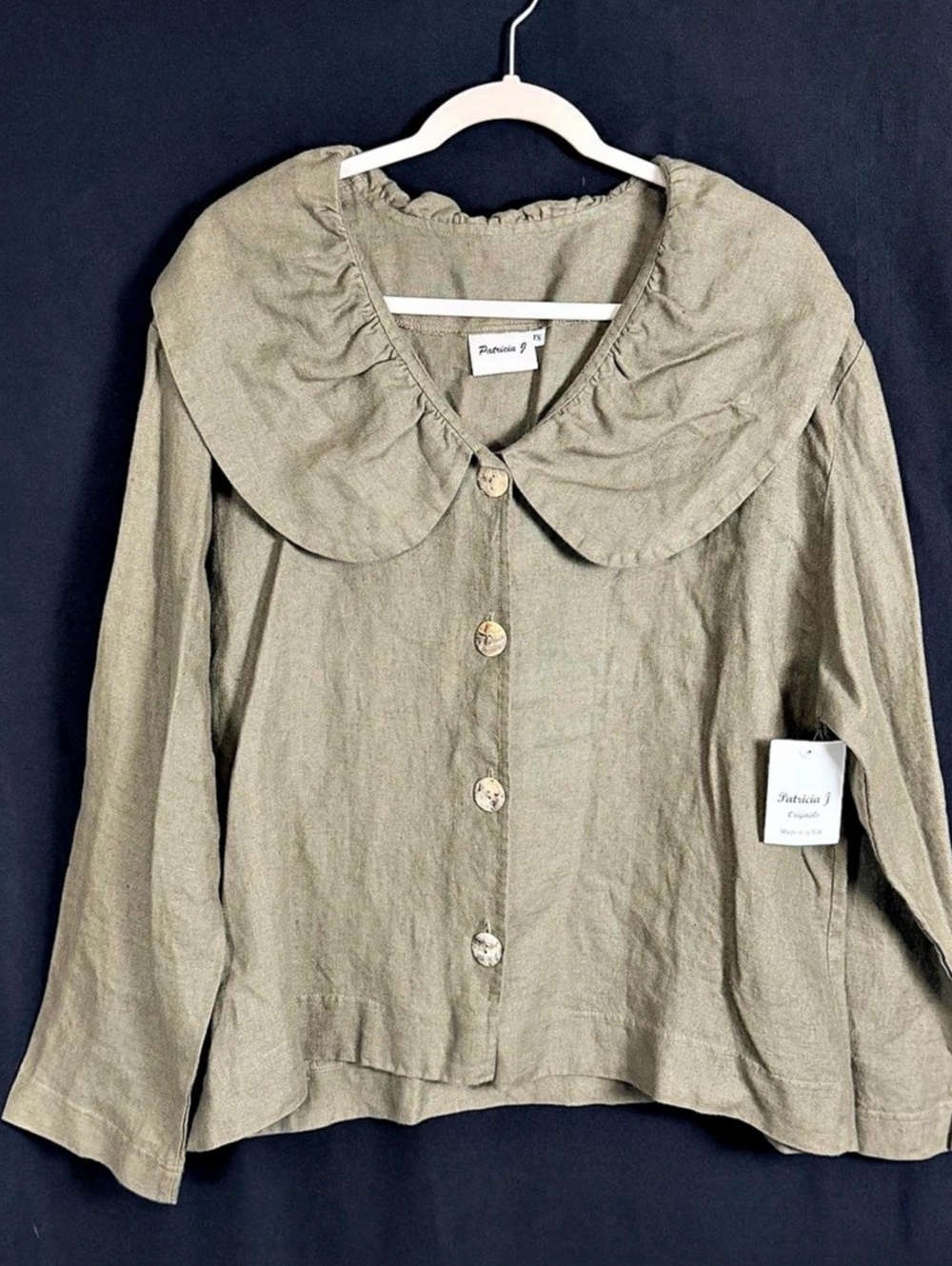 Patricia J Linen Collared Blouse in Green Size 1X NWT Lagenlook Bohemian Peasant